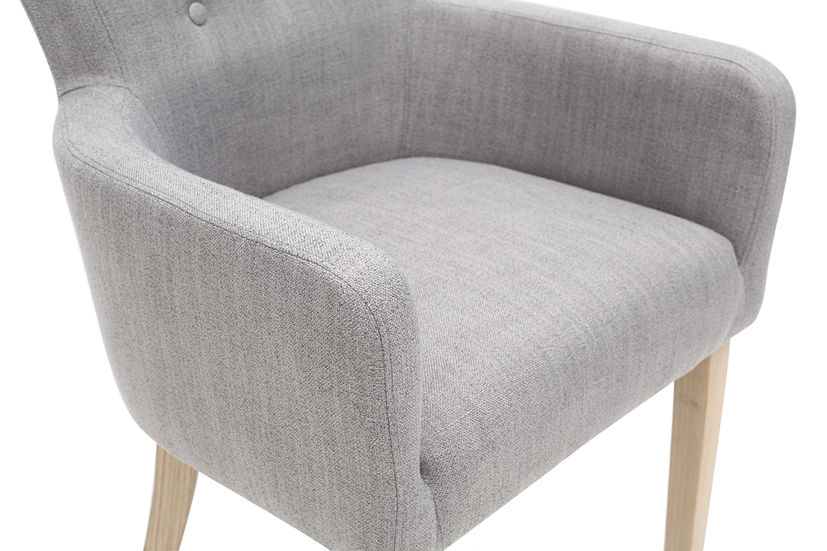 Fauteuil classique en tissu gris clair et bois clair massif LAZARRE