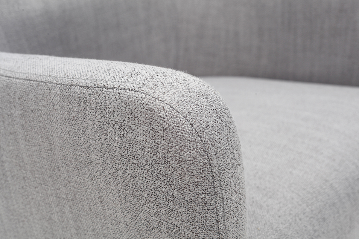 Fauteuil classique en tissu gris clair et bois clair massif LAZARRE