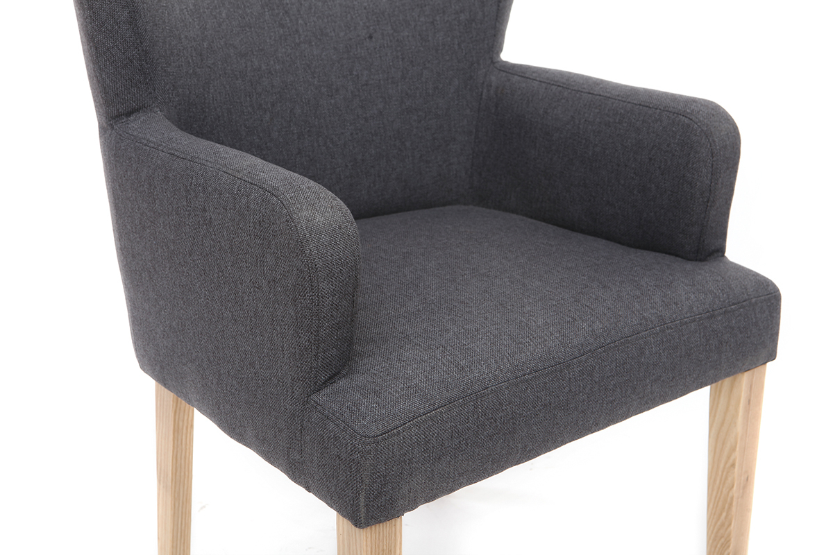 Fauteuil classique tissu gris fonc� pieds bois clair RODIN