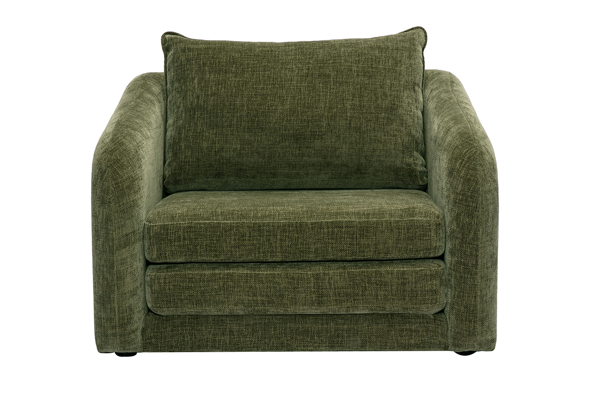 Fauteuil convertible en tissu effet velours textur vert kaki MAHAUT