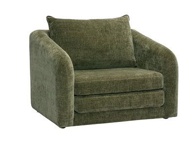 Fauteuil convertible en tissu effet velours texturé vert kaki MAHAUT