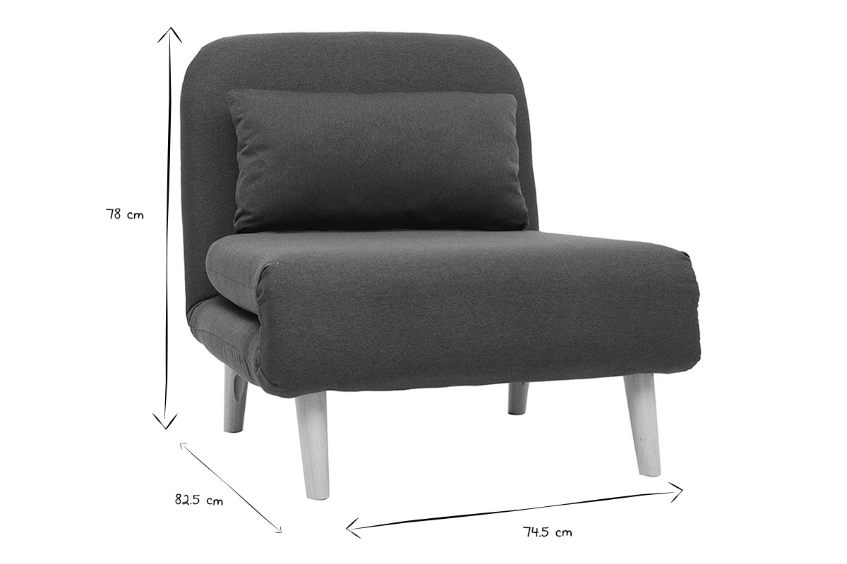 Fauteuil convertible scandinave en tissu bleu fonc et bois clair AMIKO
