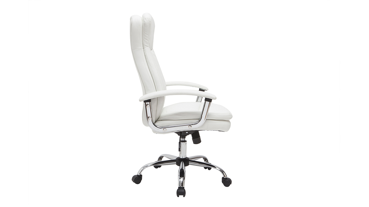 Fauteuil de bureau  roulettes design blanc et acier chrom WALL STREET