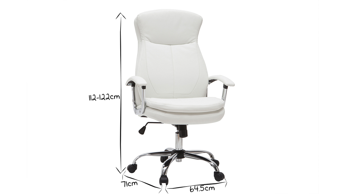 Fauteuil de bureau  roulettes design blanc et acier chrom WALL STREET