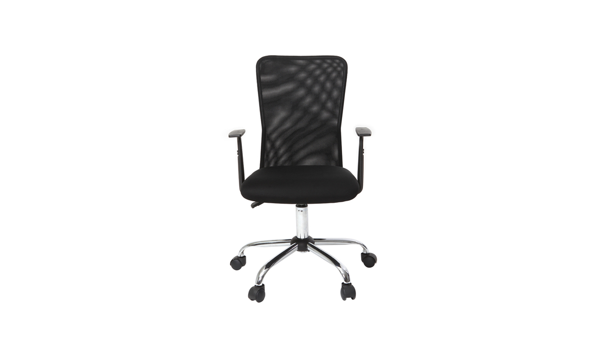 Fauteuil de bureau  roulettes design en mesh noir et acier chrom PLUZ