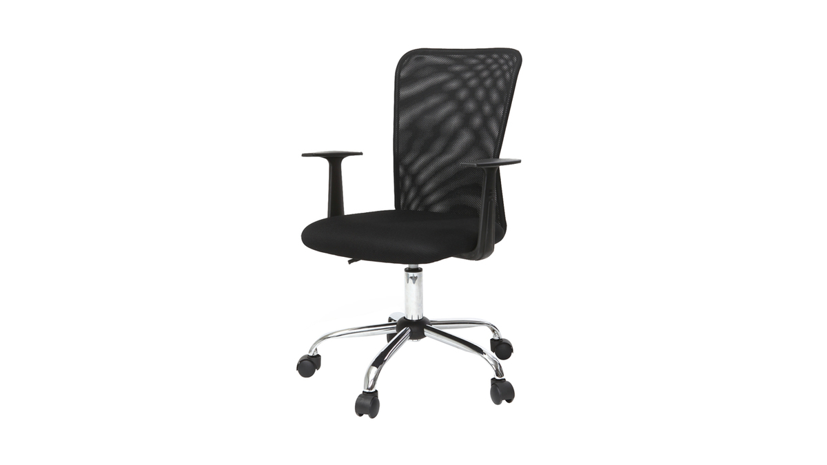 Fauteuil de bureau  roulettes design en mesh noir et acier chrom PLUZ