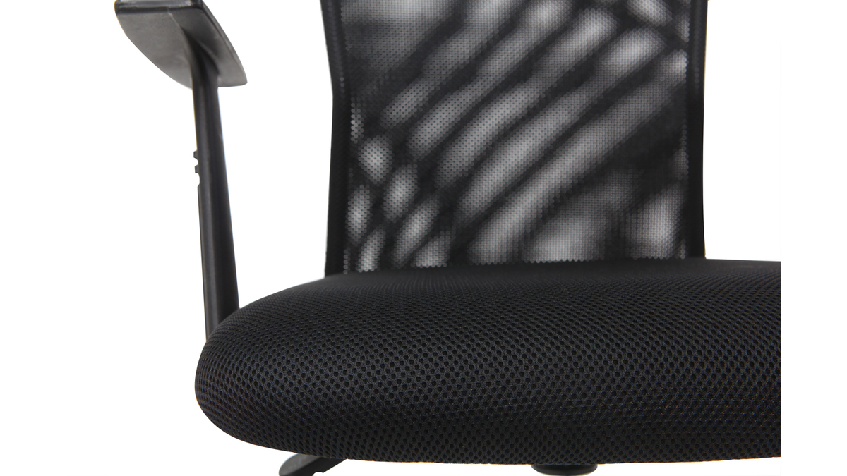 Fauteuil de bureau  roulettes design en mesh noir et acier chrom PLUZ