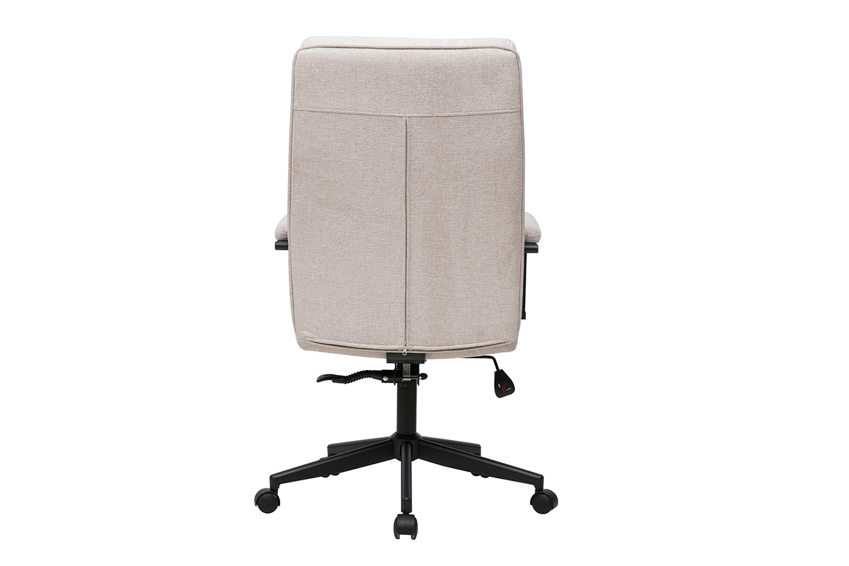 Fauteuil de bureau � roulettes en tissu effet velours textur� beige et m�tal noir SAEL