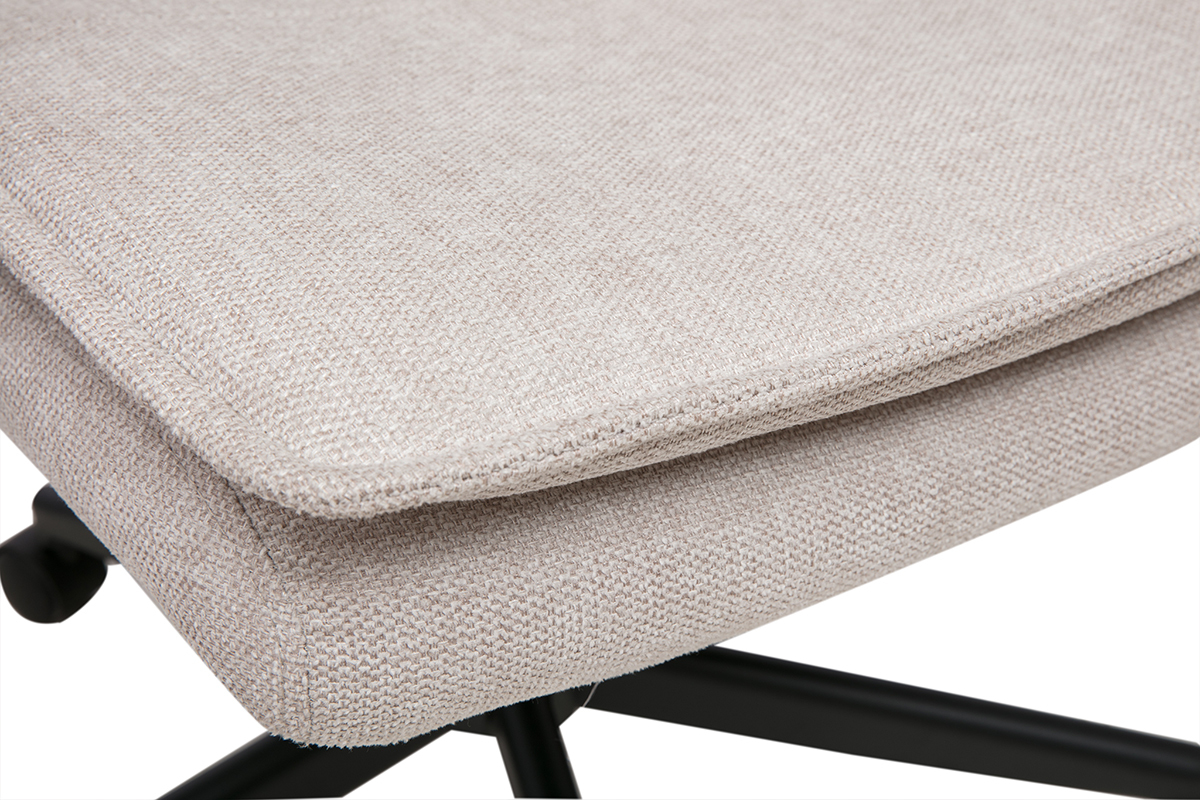 Fauteuil de bureau � roulettes en tissu effet velours textur� beige et m�tal noir SAEL