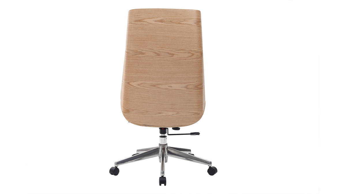 Fauteuil de bureau de direction design blanc, bois clair et acier chrom CURVED