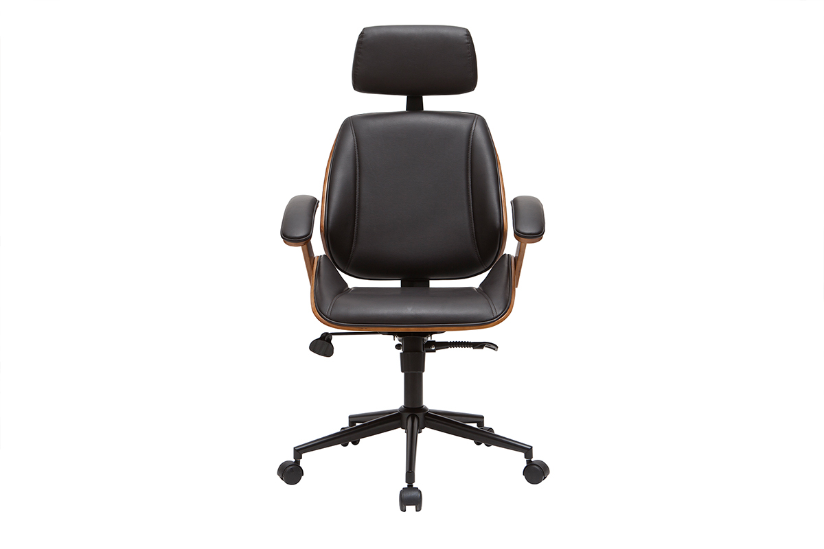 Fauteuil de bureau de direction design noir, bois fonc noyer et mtal noir MUSK