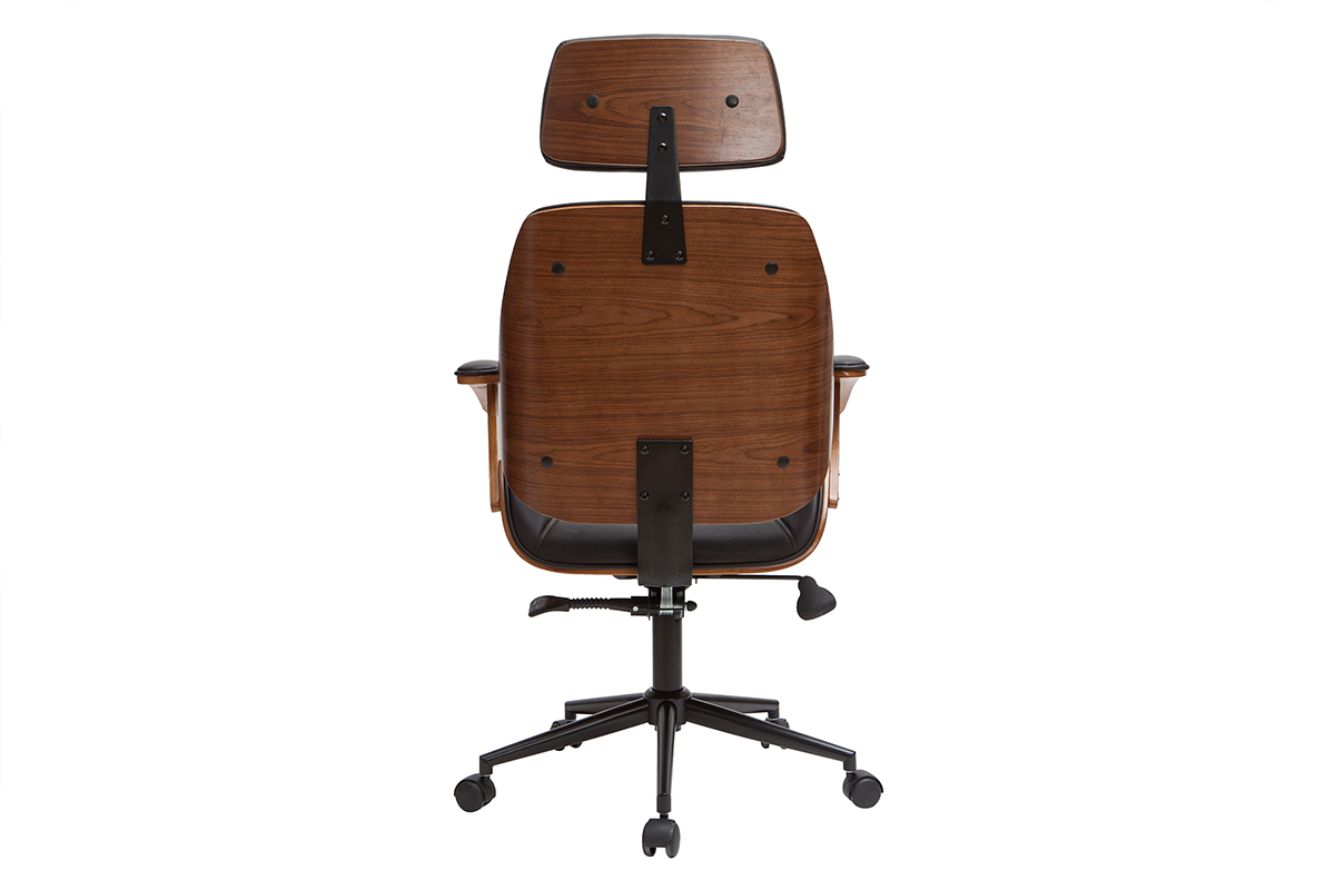 Fauteuil de bureau de direction design noir, bois fonc noyer et mtal noir MUSK