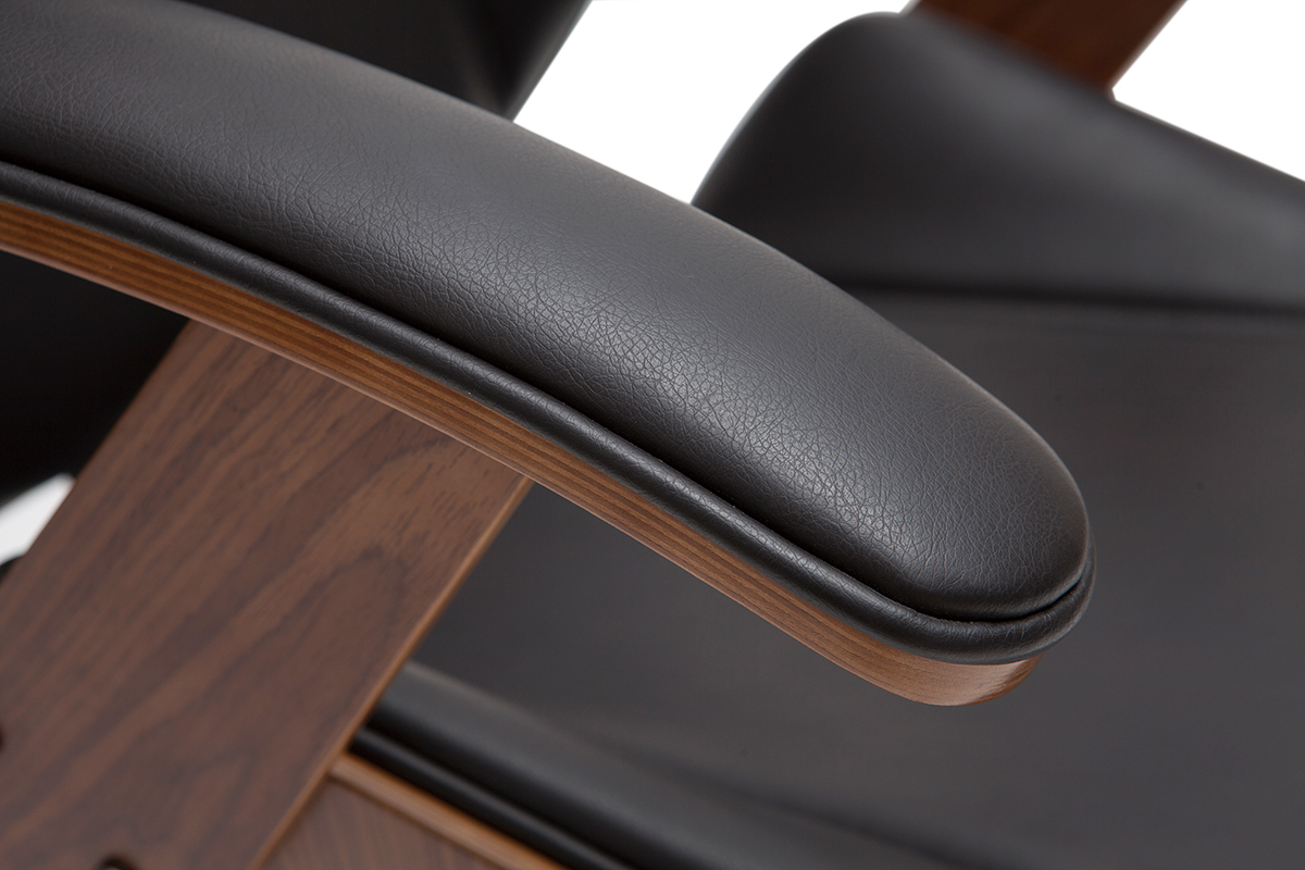 Fauteuil de bureau de direction design noir, bois fonc noyer et mtal noir MUSK