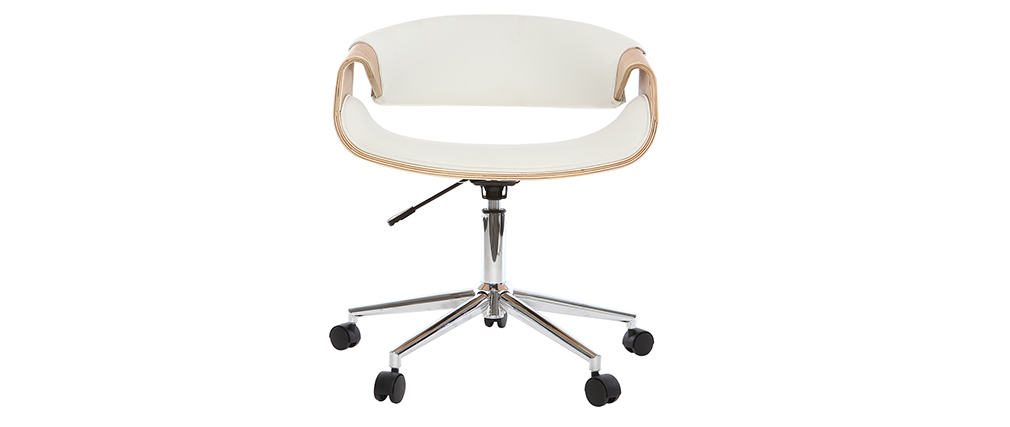 Fauteuil de bureau design blanc et bois clair ARAMIS