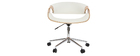 Fauteuil de bureau design blanc et bois clair ARAMIS