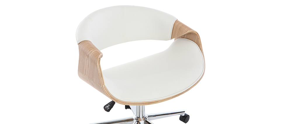 Fauteuil de bureau design blanc et bois clair ARAMIS