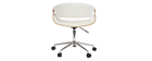 Fauteuil de bureau design blanc et bois clair ARAMIS