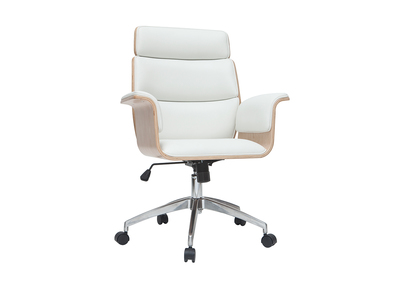 Fauteuil de bureau design blanc et bois clair ELON