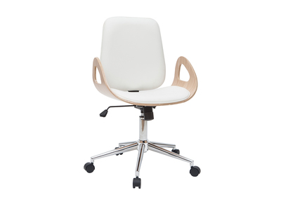 Fauteuil de bureau design blanc et bois clair GLORY