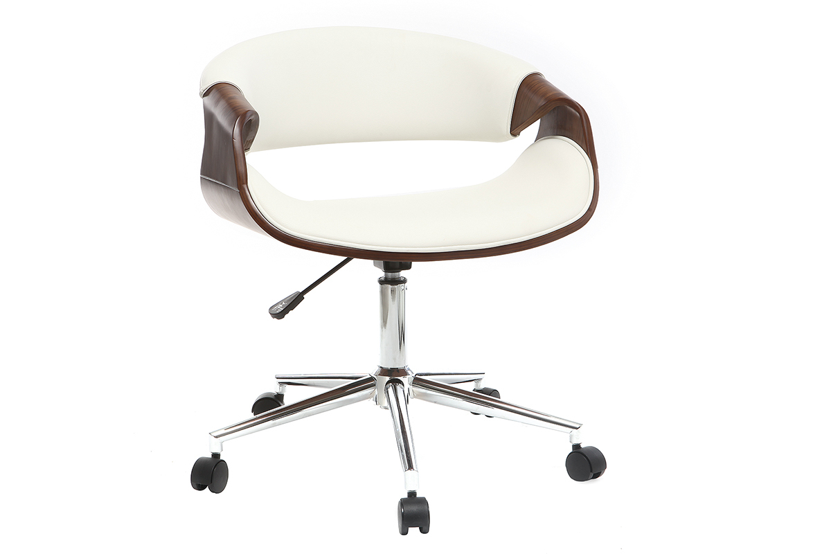 Fauteuil de bureau design blanc et noyer ARAMIS