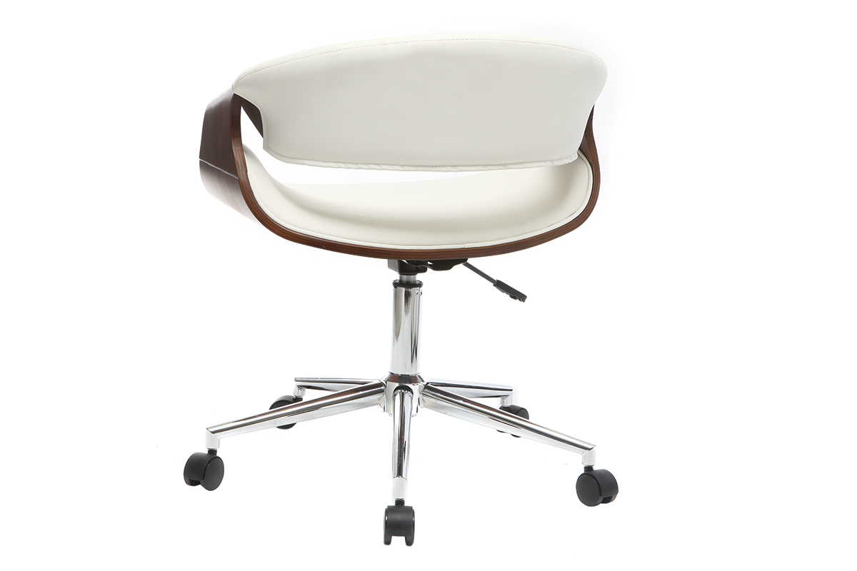 Fauteuil de bureau design blanc et noyer ARAMIS