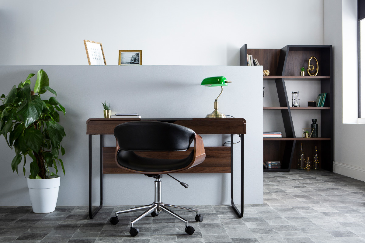 Fauteuil de bureau design blanc et noyer ARAMIS