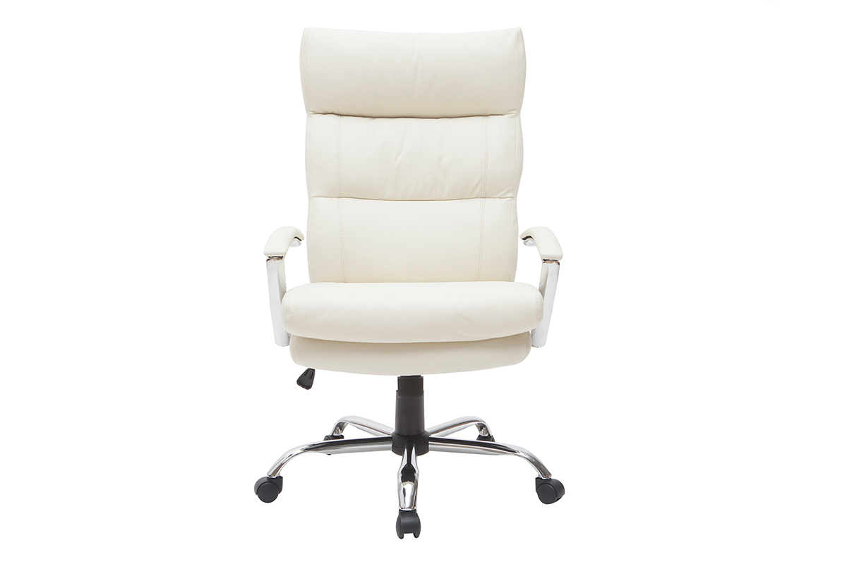 Fauteuil de bureau design cuir blanc TILIO - cuir de vache