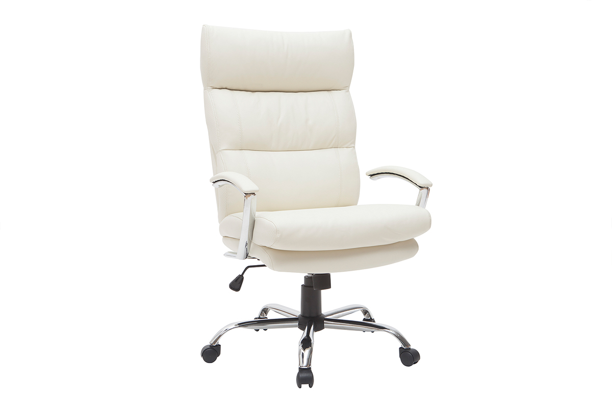 Fauteuil de bureau design cuir blanc TILIO - cuir de vache