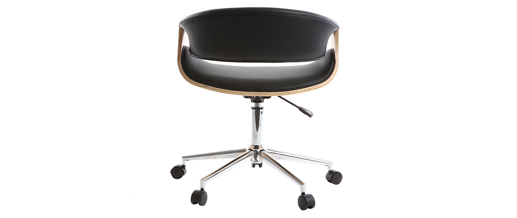 Fauteuil de bureau design noir et bois clair ARAMIS