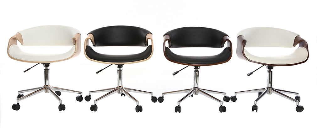 Fauteuil de bureau design noir et bois clair ARAMIS