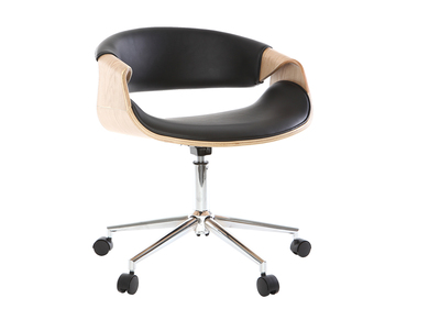 Fauteuil de bureau design noir et bois clair ARAMIS