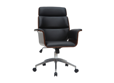 Fauteuil de bureau design noir et bois fonc&eacute; ELON