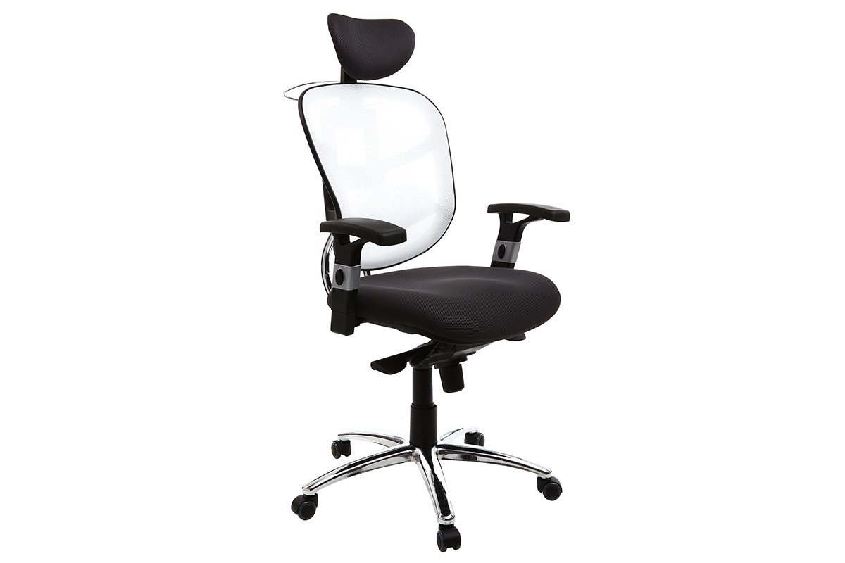 Fauteuil de bureau ergonomique noir avec dossier blanc et pieds chrom�s UP TO YOU