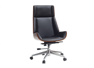 Fauteuil de direction design bois fonc&eacute; et noir CURVED