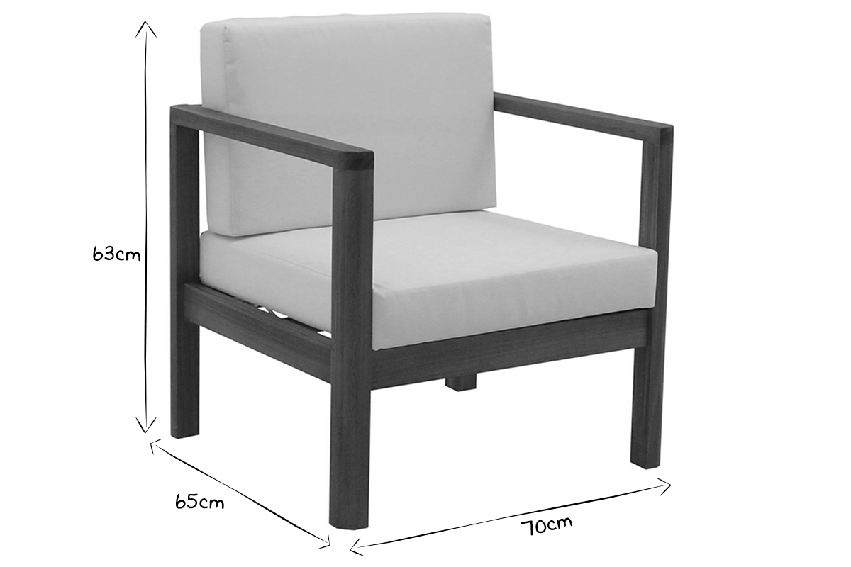 Fauteuil de jardin en bois massif avec coussins dhoussables beige naturel AKIS