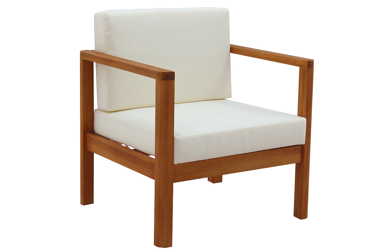 Fauteuil de jardin en bois massif avec coussins dhoussables beige naturel AKIS