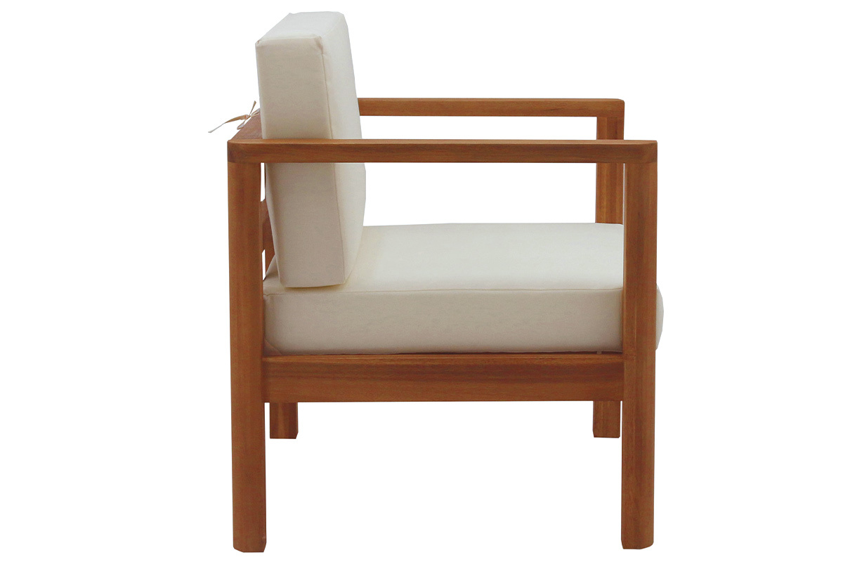 Fauteuil de jardin en bois massif avec coussins dhoussables beige naturel AKIS