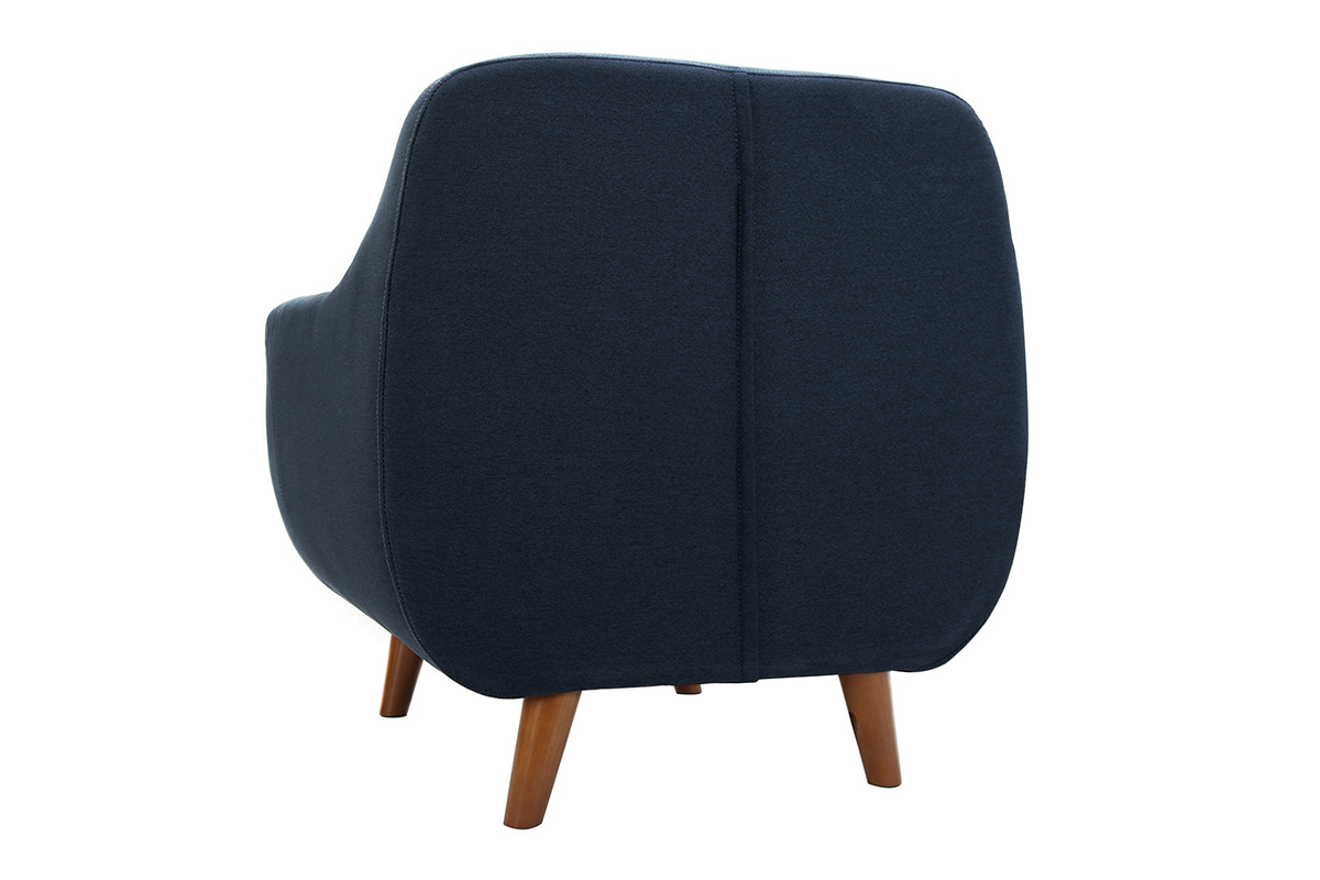 Fauteuil dhoussable en tissu bleu fonc et bois fonc YNOK