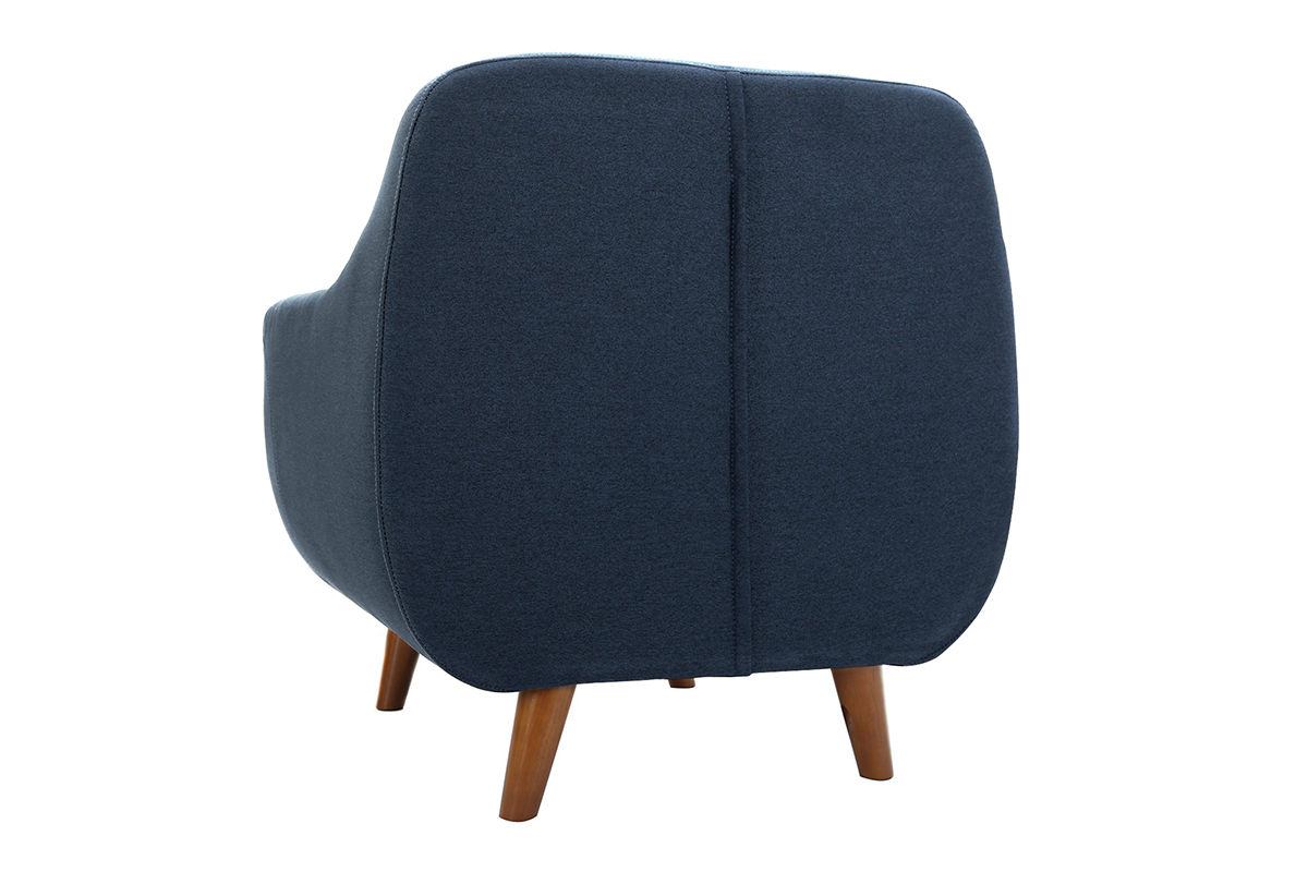 Fauteuil dhoussable en tissu bleu fonc et bois fonc YNOK