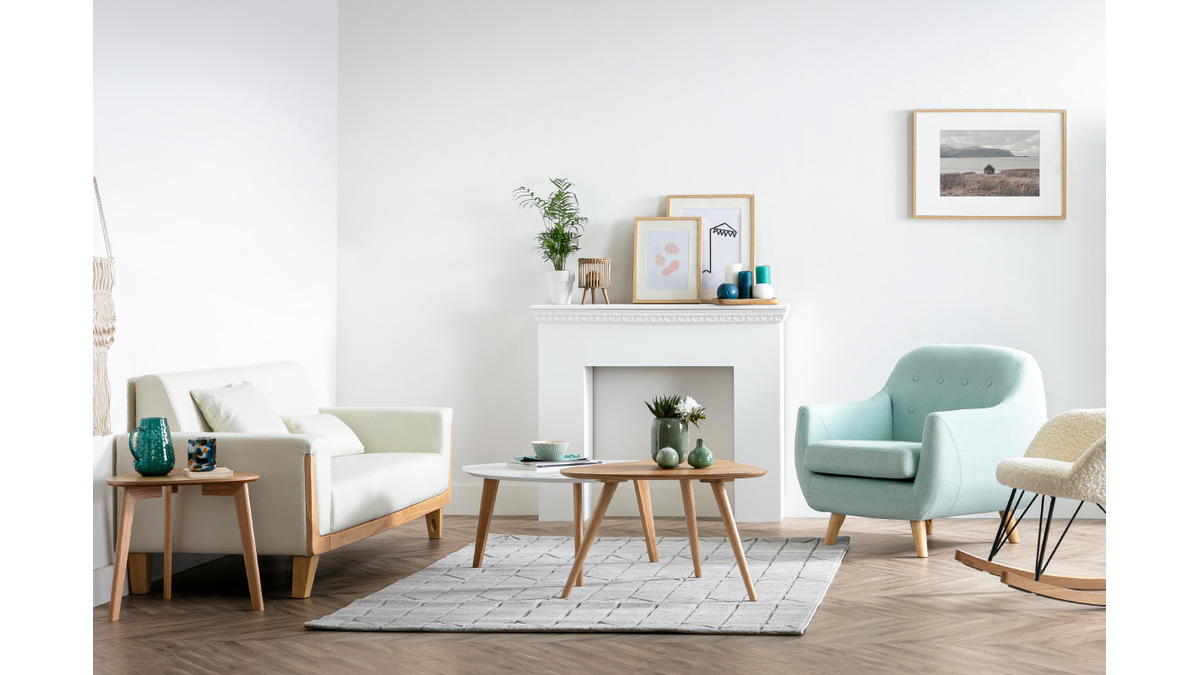 Fauteuil dhoussable scandinave en tissu menthe  l'eau et bois clair YNOK