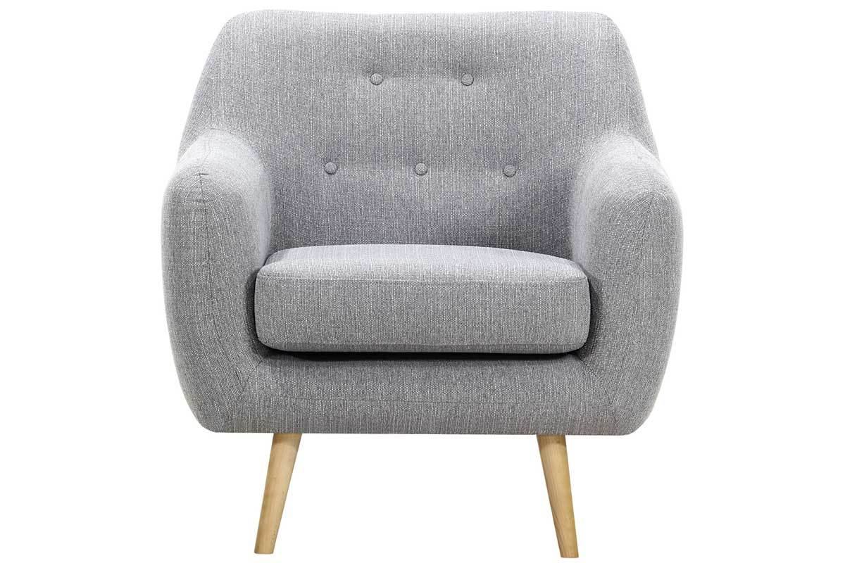 Fauteuil design bois clair et tissu gris clair OLAF