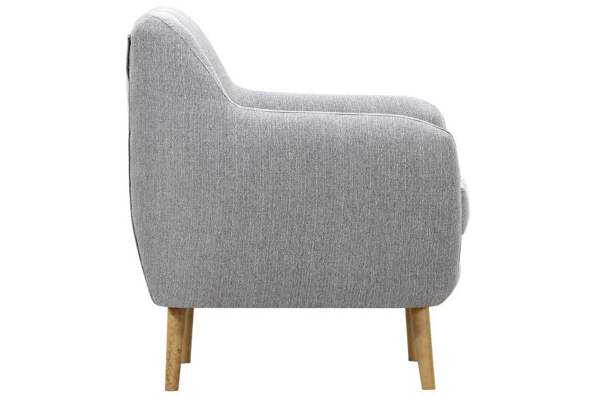 Fauteuil design bois clair et tissu gris clair OLAF