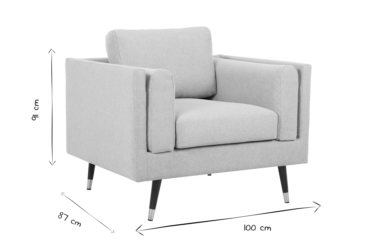 Fauteuil design en tissu beige naturel, bois noir et m�tal dor� STING