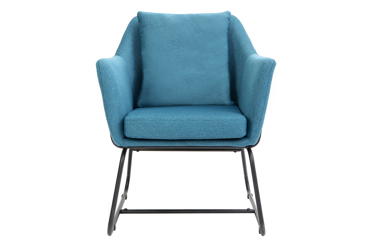 Fauteuil design en tissu bleu canard et m�tal noir MONROE