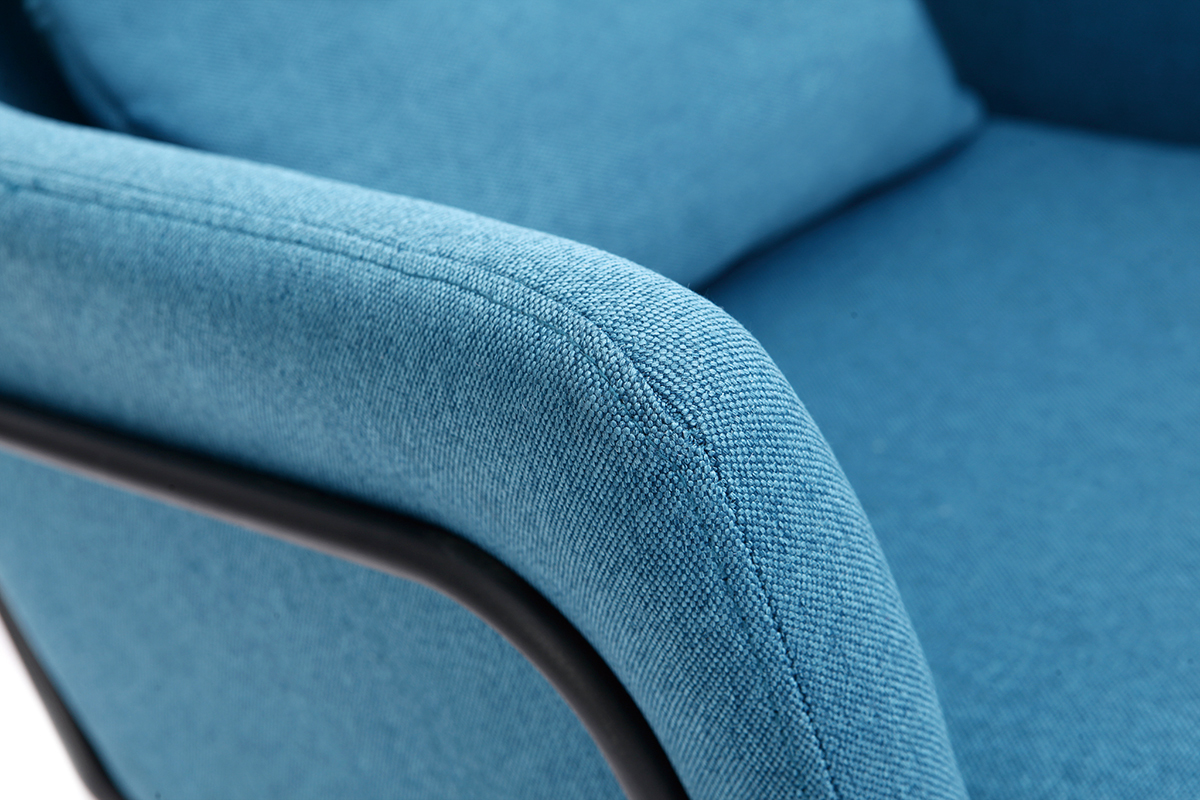 Fauteuil design en tissu bleu canard et m�tal noir MONROE