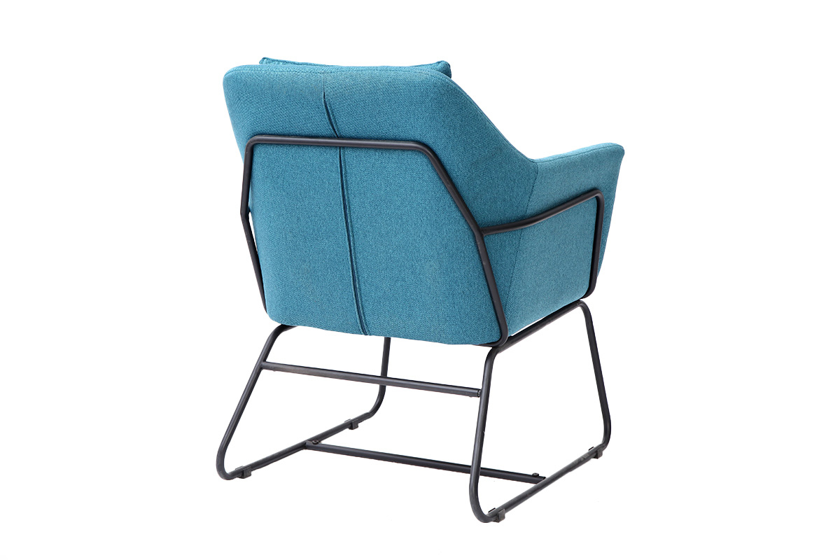 Fauteuil design en tissu bleu canard et m�tal noir MONROE