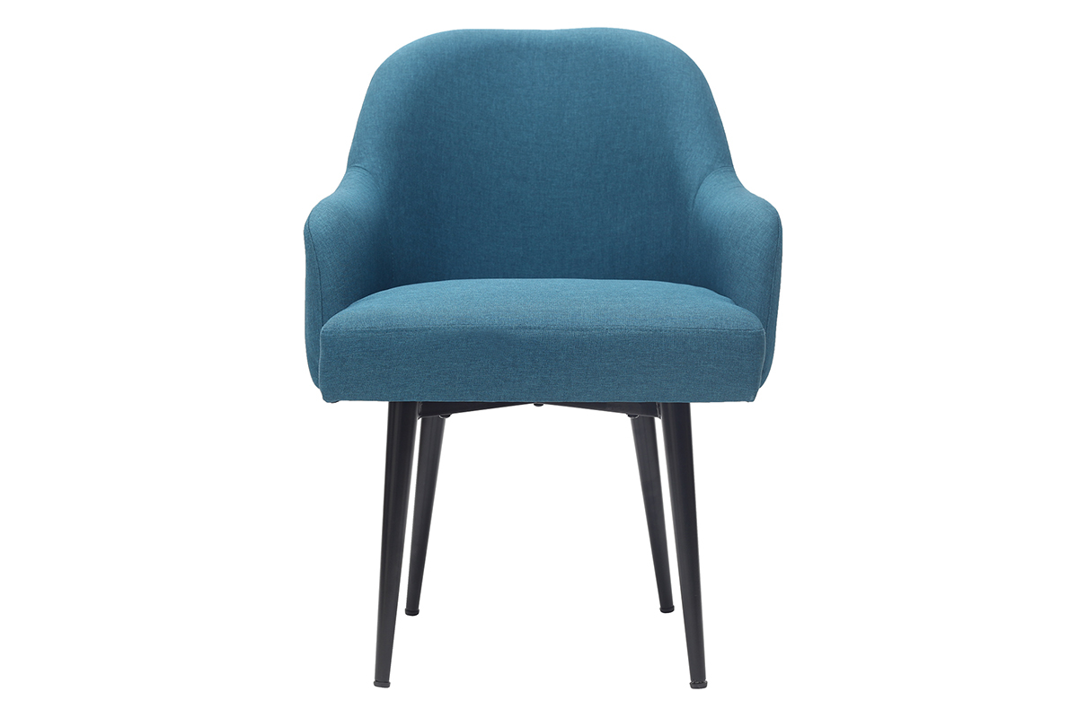 Fauteuil design en tissu bleu canard et pieds m�tal noir AMON