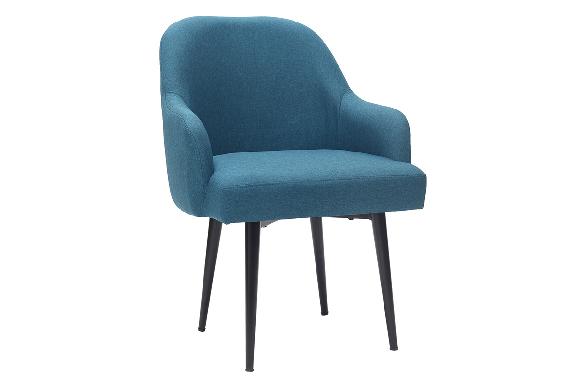 Fauteuil design en tissu bleu canard et pieds m�tal noir AMON