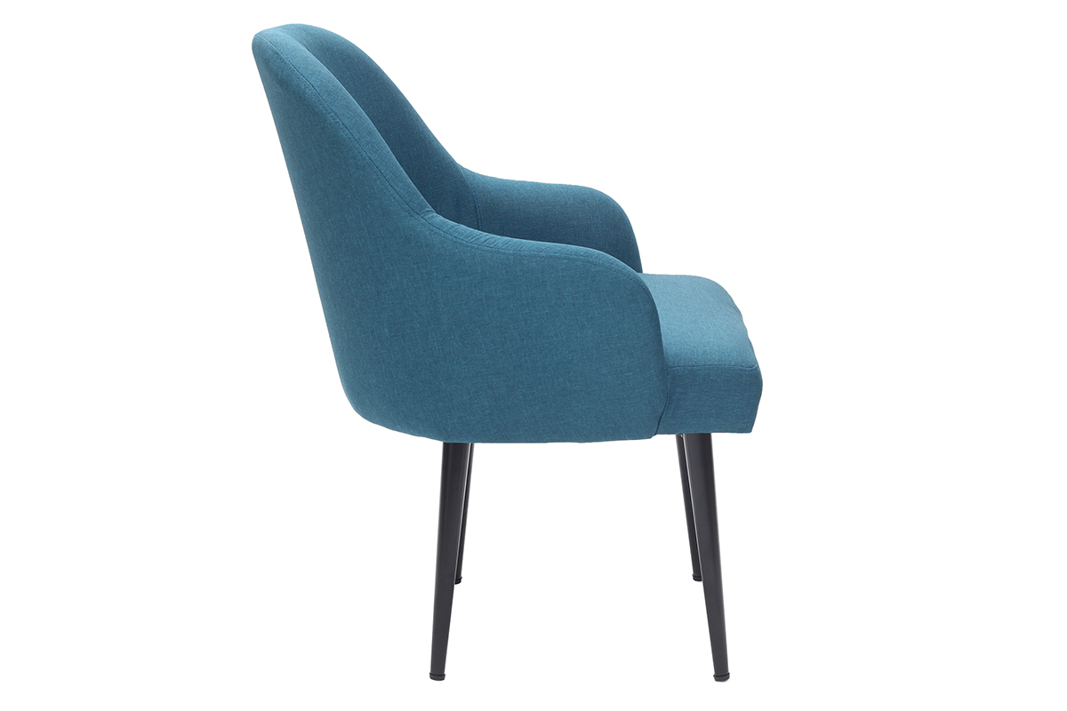 Fauteuil design en tissu bleu canard et pieds m�tal noir AMON
