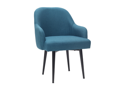 Fauteuil design en tissu bleu canard et pieds m&eacute;tal noir AMON